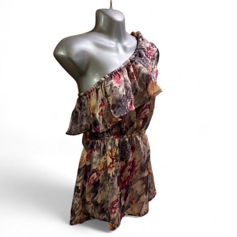 Vintage Y2K Arden B. Floral one shoulder ruffle top Sz S